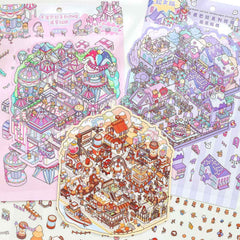 Capybara 3D Miniature Sticker Scenes — Chocolate Factory, Circus & Magic Town