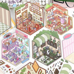 Furry Friends Town DIY 3D Scene Stickers — Lovely Miniature Town Scenes