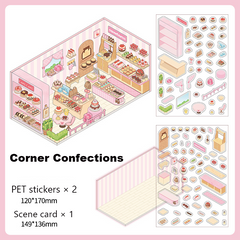 Corner Series: Sweet Sip Stay Shop DIY 3D Scene Stickers โ 4 Lovely Miniature Shops
