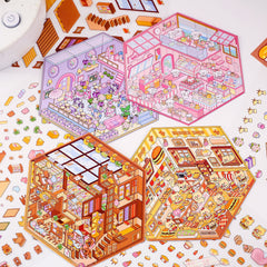 Cozy Critter Shops DIY 3D Sticker Collection — 4 Cute Miniature Shop Scenes