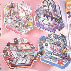 Style Desk DIY 3D Scene Stickers β 4 Cute Miniature Desk Themes