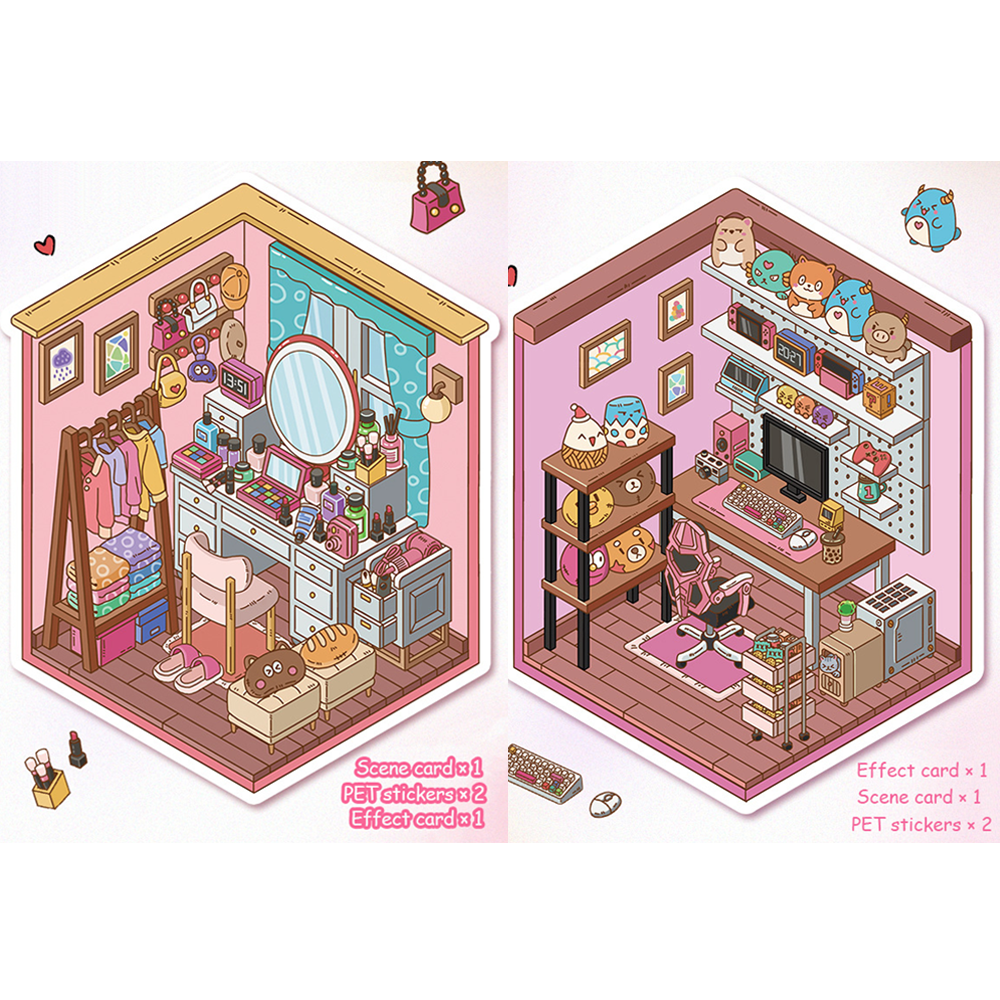 My Rooms DIY 3D Scene Stickers 3 Lovely Miniature Scenes(dressing room&study room&gaming room)