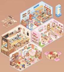 Corner Series: Sweet Sip Stay Shop DIY 3D Scene Stickers — 4 Lovely Miniature Shops