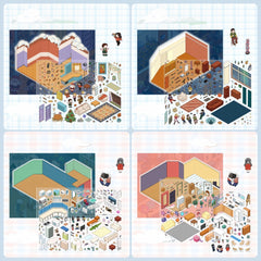 Reusable Stickers — Shared Living Diary DIY 3D Sticker Collection — 2 Cute Scenes