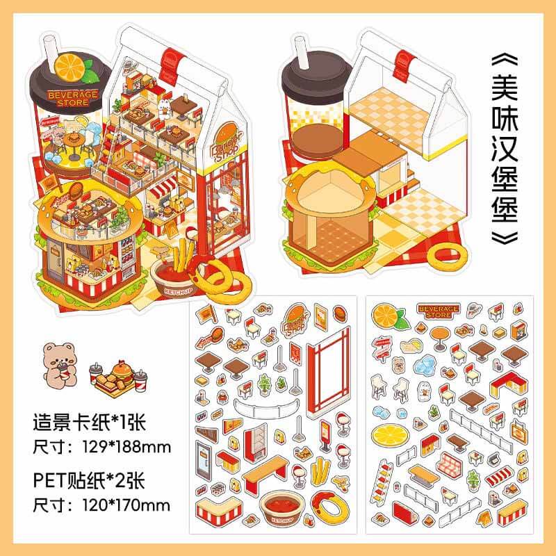 Epicurean Haven DIY 3D Scene Stickers — 4 Cute Miniature Food & Drink Scenes