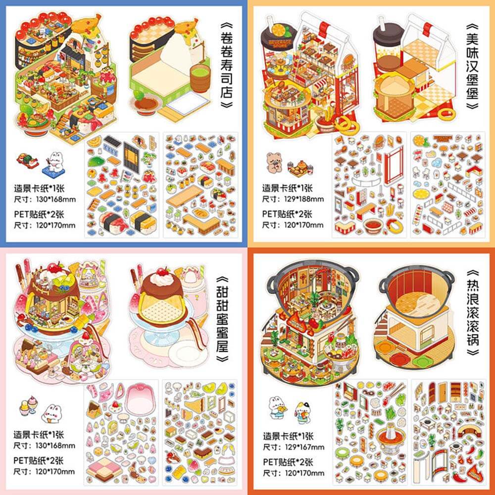 Epicurean Haven DIY 3D Scene Stickers — 4 Cute Miniature Food & Drink Scenes