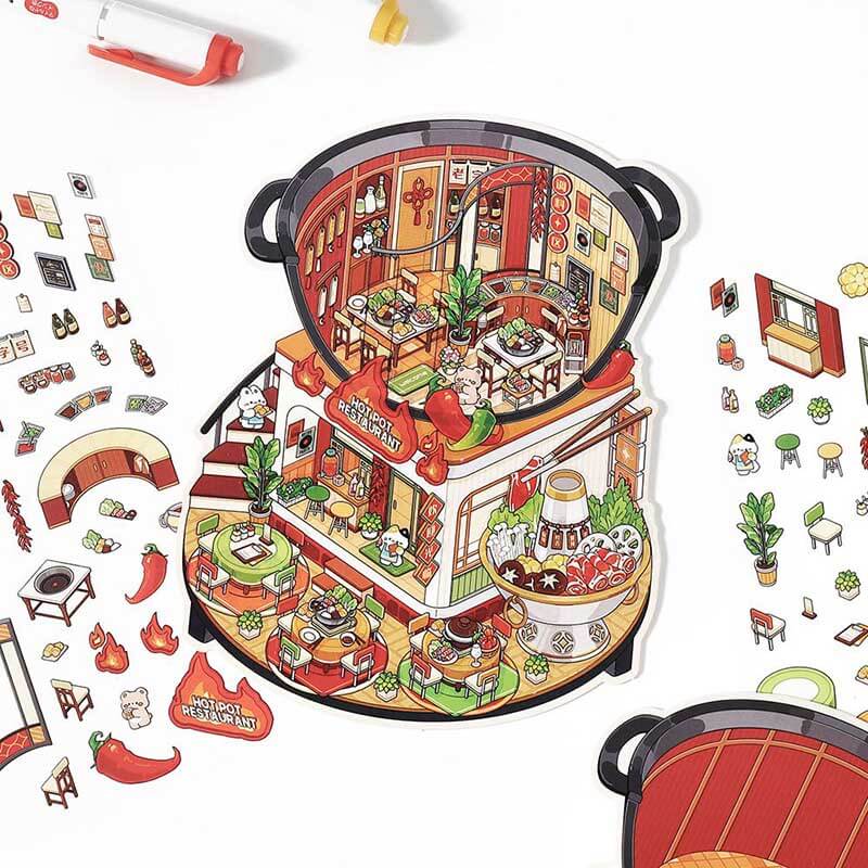 Epicurean Haven DIY 3D Scene Stickers — 4 Cute Miniature Food & Drink Scenes