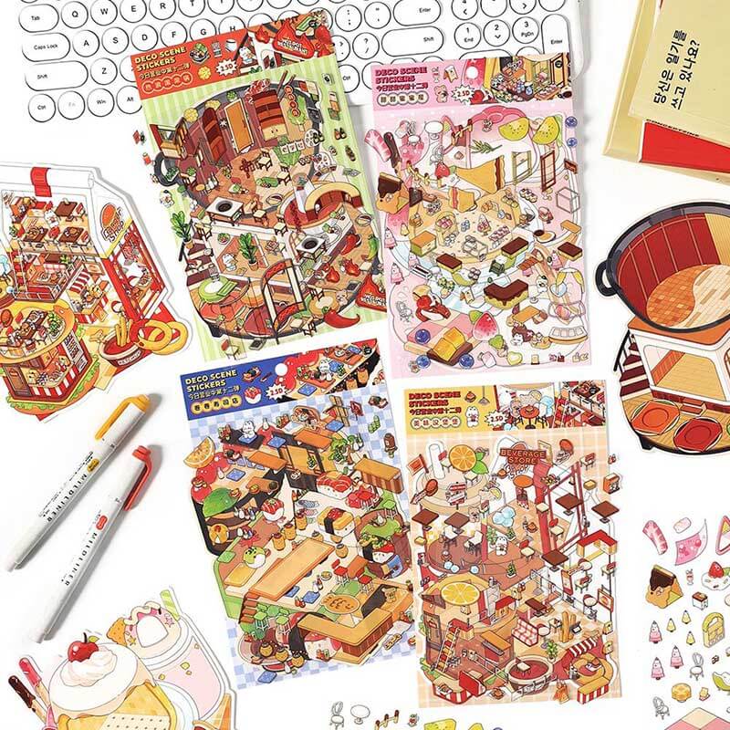 Epicurean Haven DIY 3D Scene Stickers — 4 Cute Miniature Food & Drink Scenes