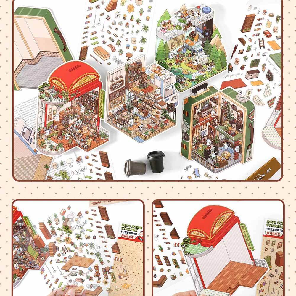 Fantasy Gift Shop DIY 3D Scene Stickers — 4 Cute Miniature Fantasy Shops