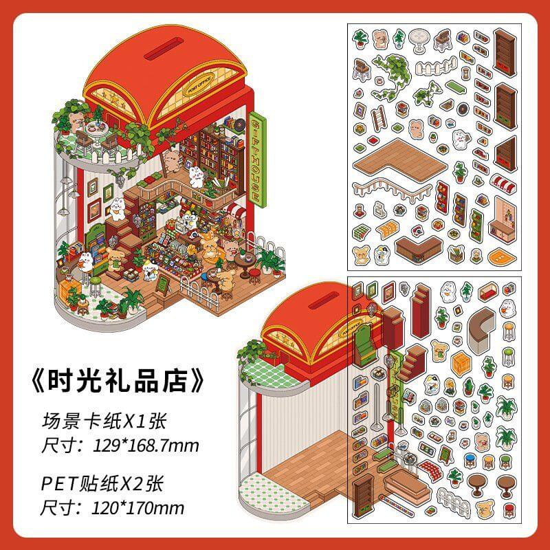 Fantasy Gift Shop DIY 3D Scene Stickers — 4 Cute Miniature Fantasy Shops