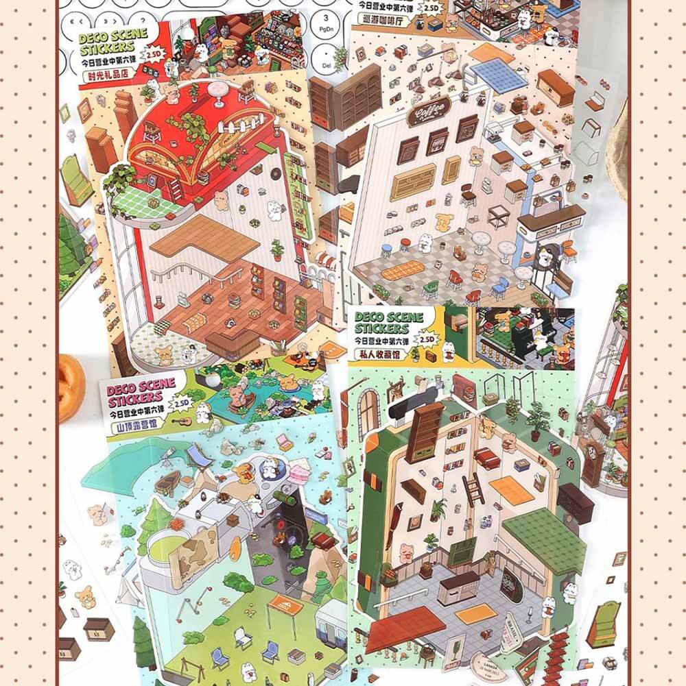 Fantasy Gift Shop DIY 3D Scene Stickers — 4 Cute Miniature Fantasy Shops