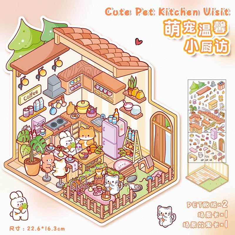 Furry Friends Town DIY 3D Scene Stickers — Lovely Miniature Town Scenes