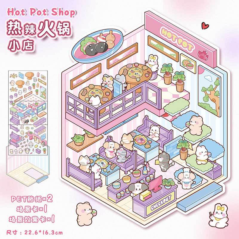 Furry Friends Town DIY 3D Scene Stickers — Lovely Miniature Town Scenes