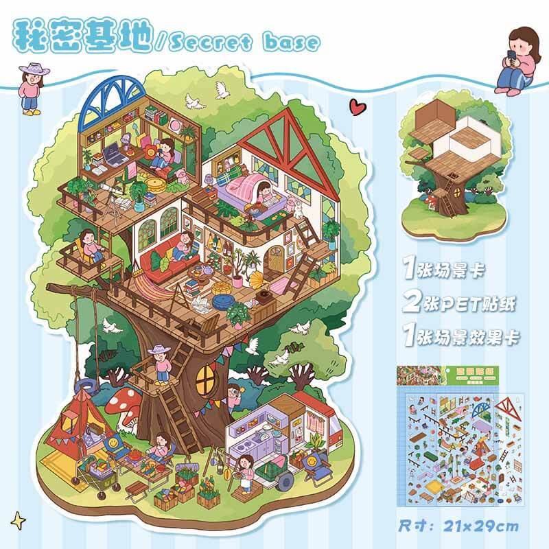 Magic Base DIY 3D Scene Stickers Lovely Miniature Scenes