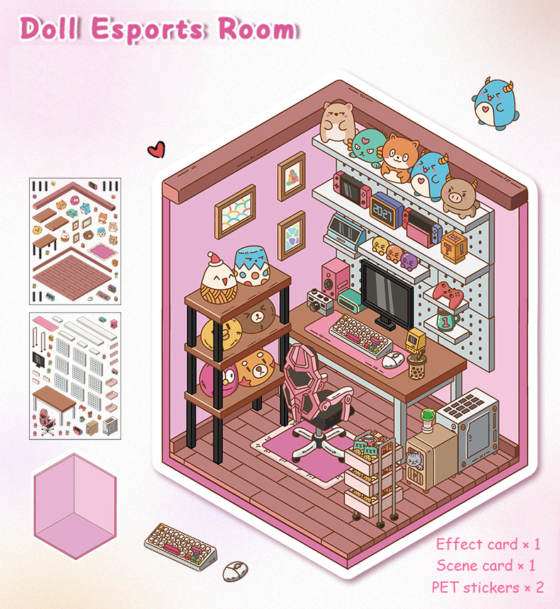 My Rooms DIY 3D Scene Stickers 3 Lovely Miniature Scenes(dressing room&study room&gaming room)