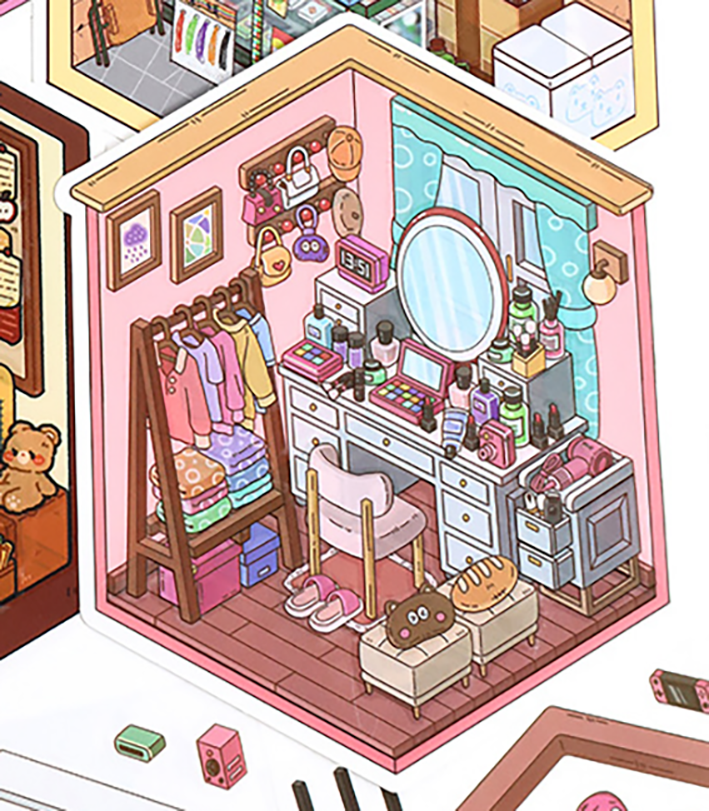 My Rooms DIY 3D Scene Stickers 3 Lovely Miniature Scenes(dressing room&study room&gaming room)