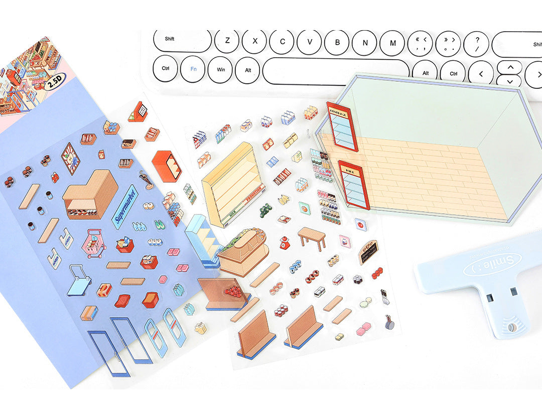 Corner Series: Sweet Sip Stay Shop DIY 3D Scene Stickers — 4 Lovely Miniature Shops