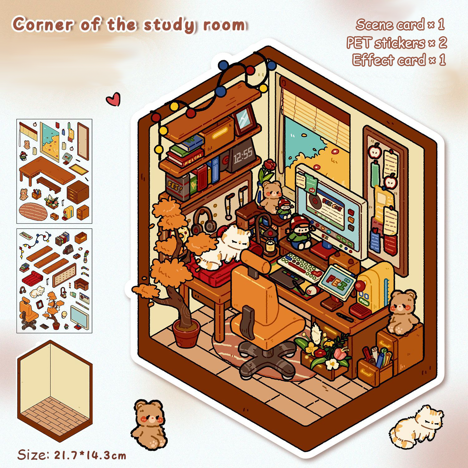 My Rooms DIY 3D Scene Stickers 3 Lovely Miniature Scenes(dressing room&study room&gaming room)