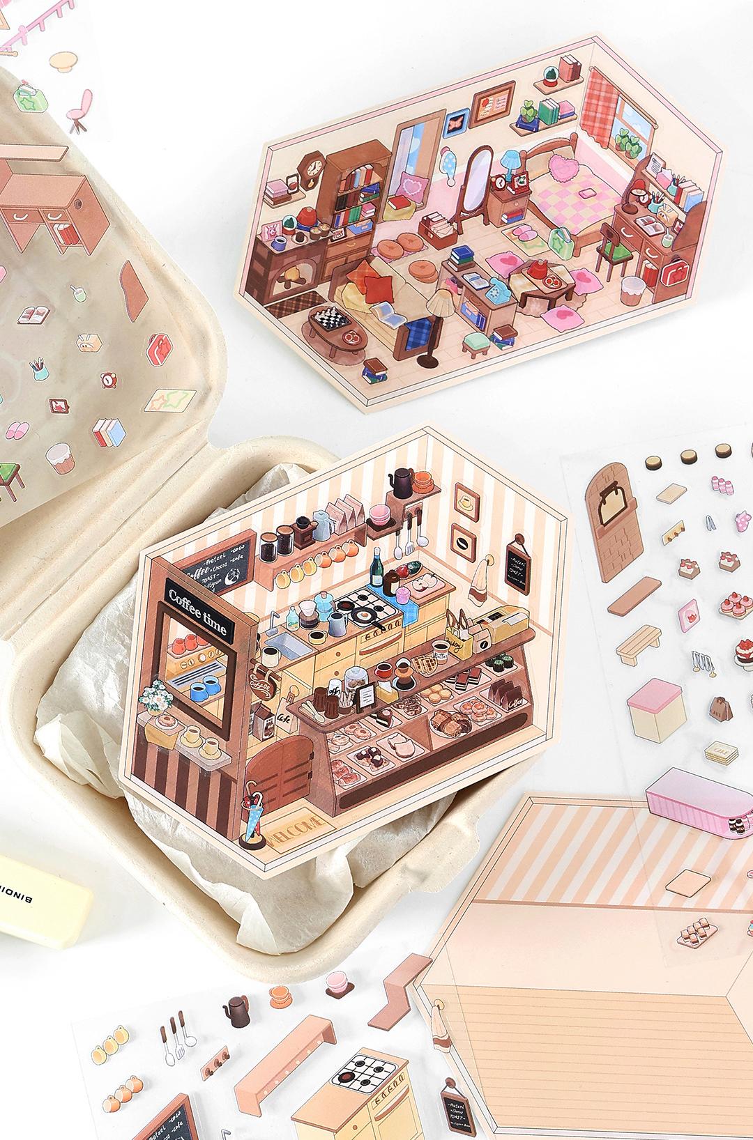Corner Series: Sweet Sip Stay Shop DIY 3D Scene Stickers — 4 Lovely Miniature Shops