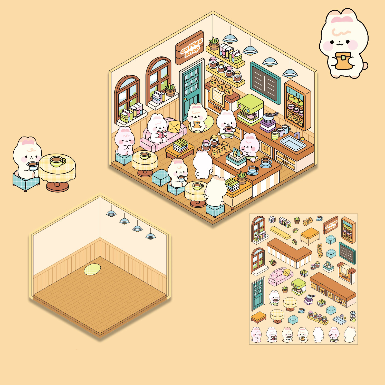 Shop Series DIY 3D Sticker Collection — 14 Cute Miniature Shops