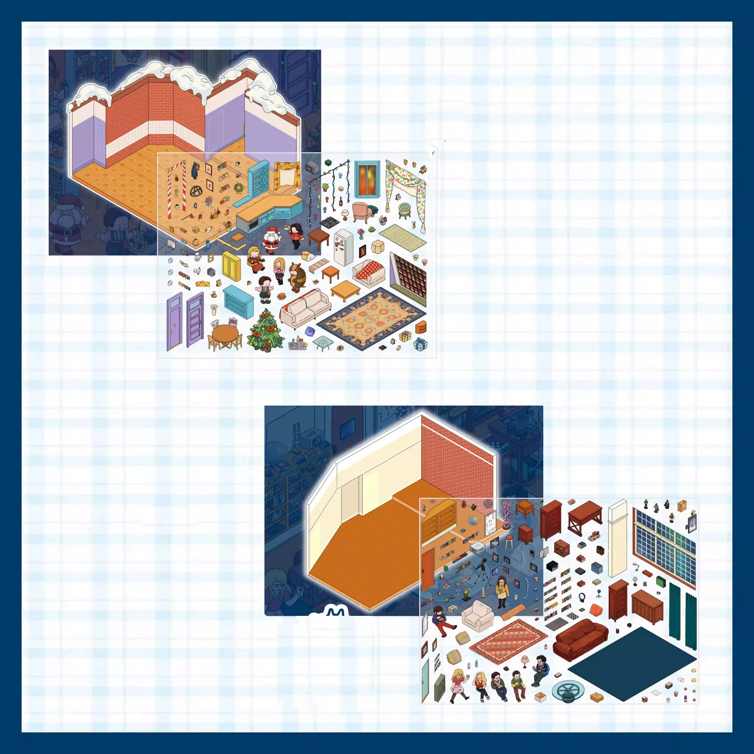 Reusable Stickers — Shared Living Diary DIY 3D Sticker Collection — 2 Cute Scenes