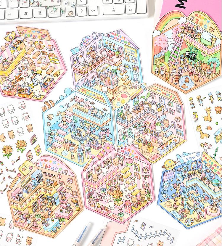 Popular Venues DIY 3D Sticker Collection — 8 Cute Miniature Scenes
