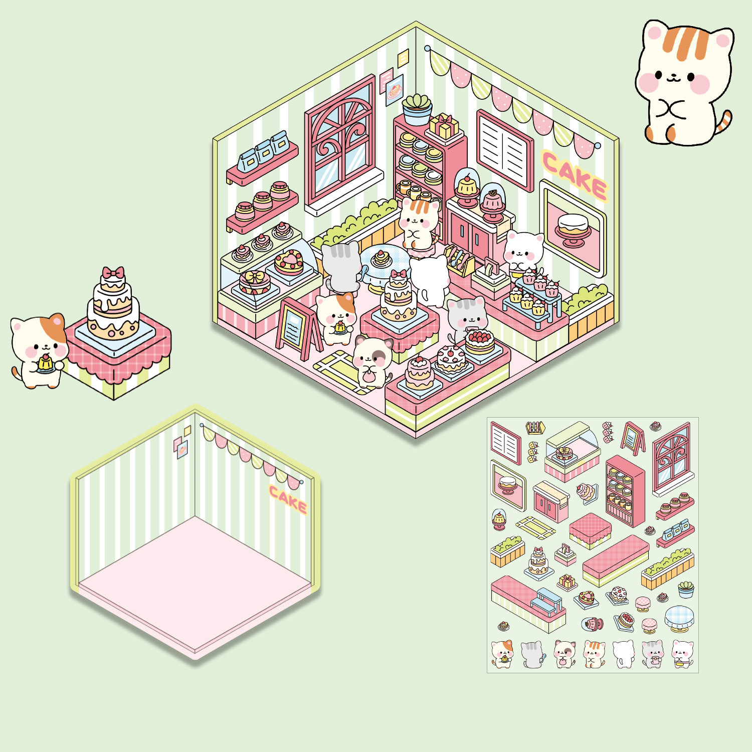 Shop Series DIY 3D Sticker Collection — 14 Cute Miniature Shops
