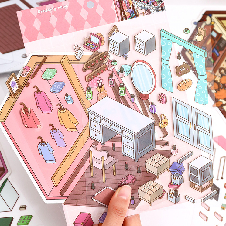 My Rooms DIY 3D Scene Stickers 3 Lovely Miniature Scenes(dressing room&study room&gaming room)