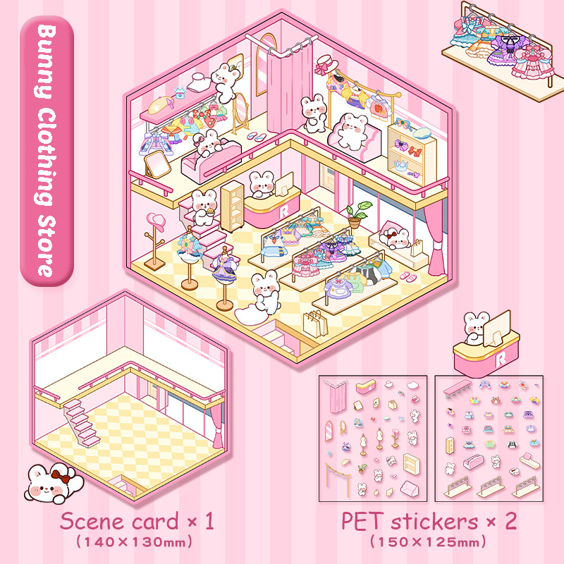 Cute Animals Shop 1.0 DIY 3D Scene Stickers — 4 Cute Miniature Animal Shops