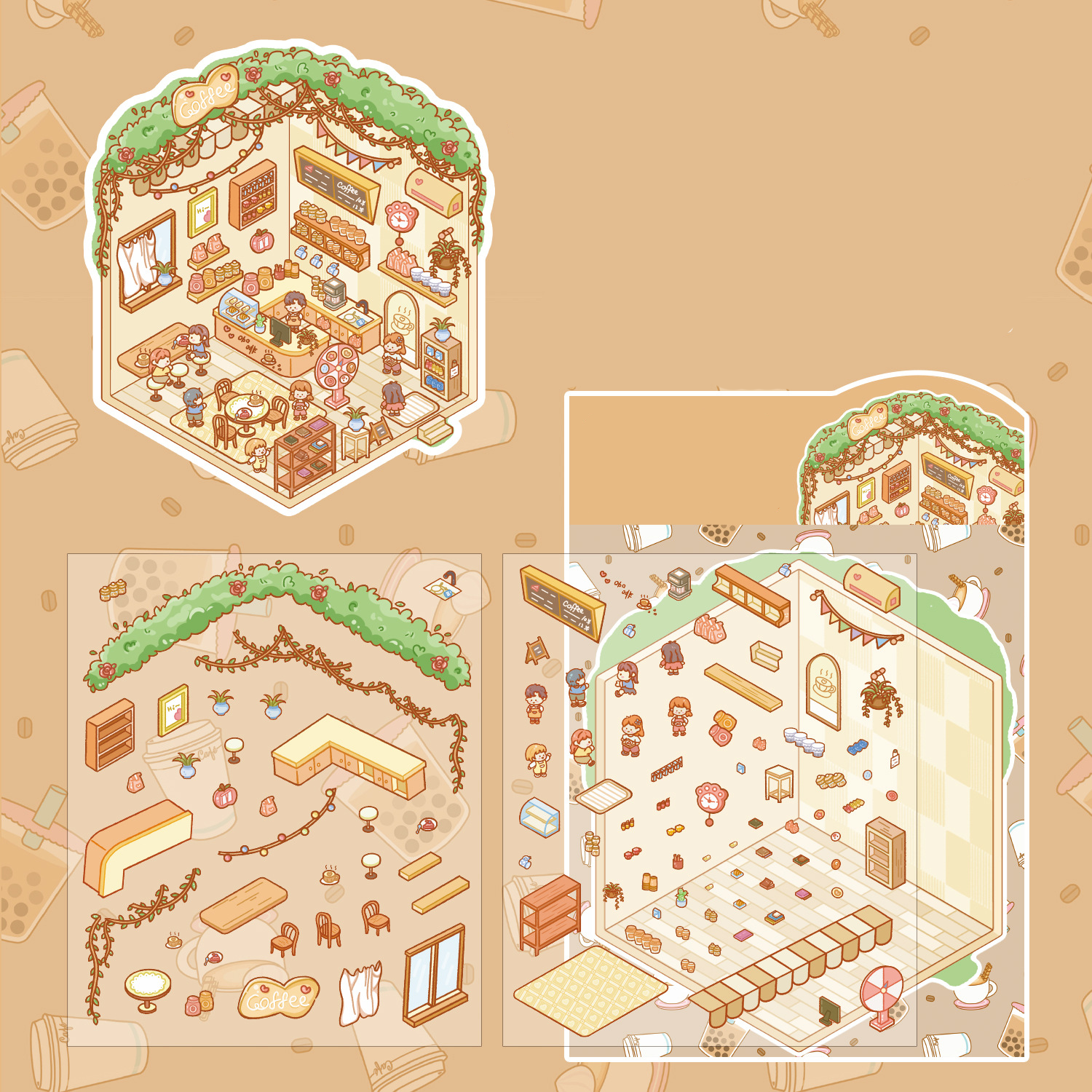 Shop Series DIY 3D Sticker Collection — 14 Cute Miniature Shops
