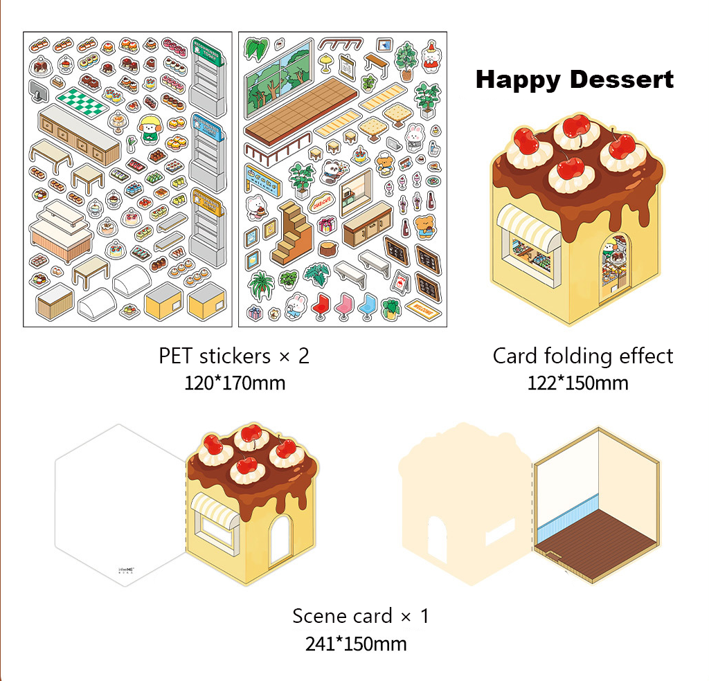 Fun Dessert House DIY 3D Scene Stickers — 3 Cute Miniature Dessert Themes