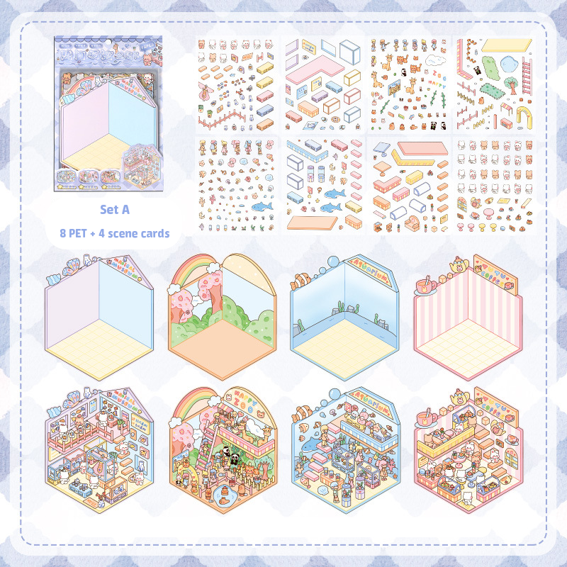 Popular Venues DIY 3D Sticker Collection — 8 Cute Miniature Scenes