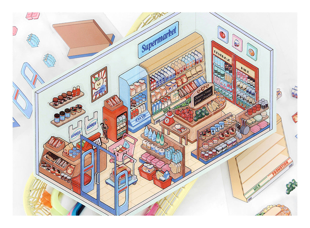 Corner Series: Sweet Sip Stay Shop DIY 3D Scene Stickers — 4 Lovely Miniature Shops