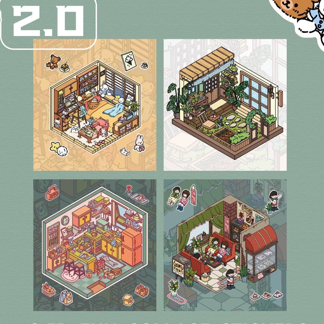 Four Corners of Living DIY 3D Sticker Collection — 4 Cute Miniature Scenes