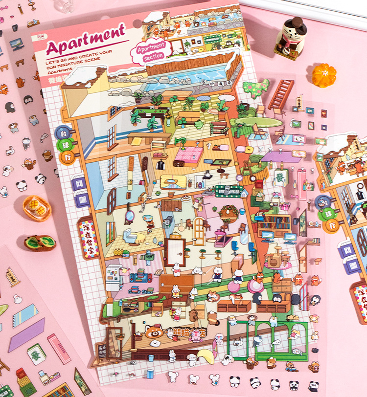 Apartment Theme DIY 3D Scene Stickers 2 Cute Miniature Scenes