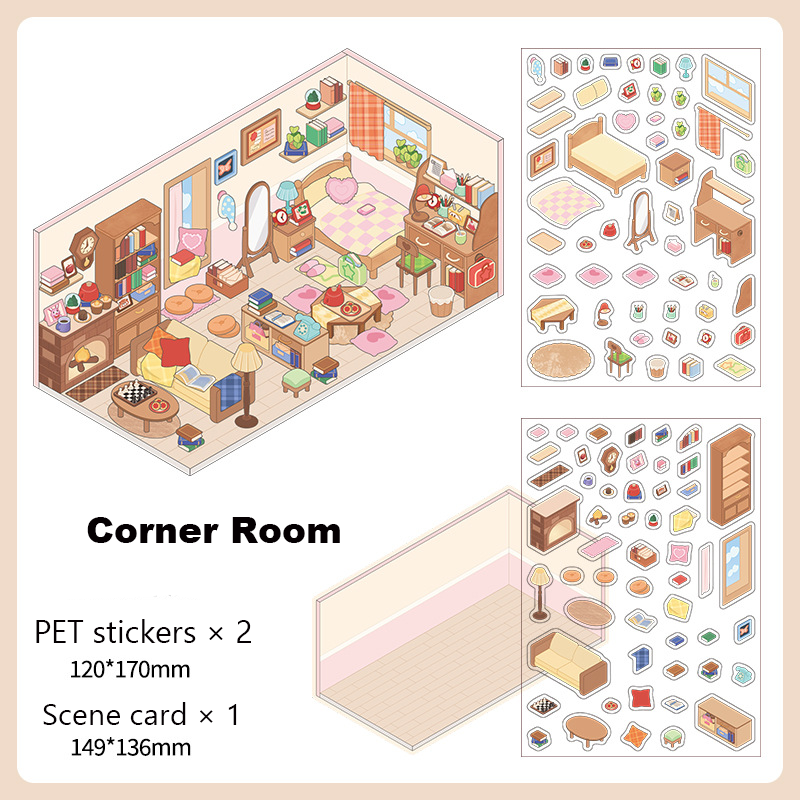 Corner Series: Sweet Sip Stay Shop DIY 3D Scene Stickers — 4 Lovely Miniature Shops