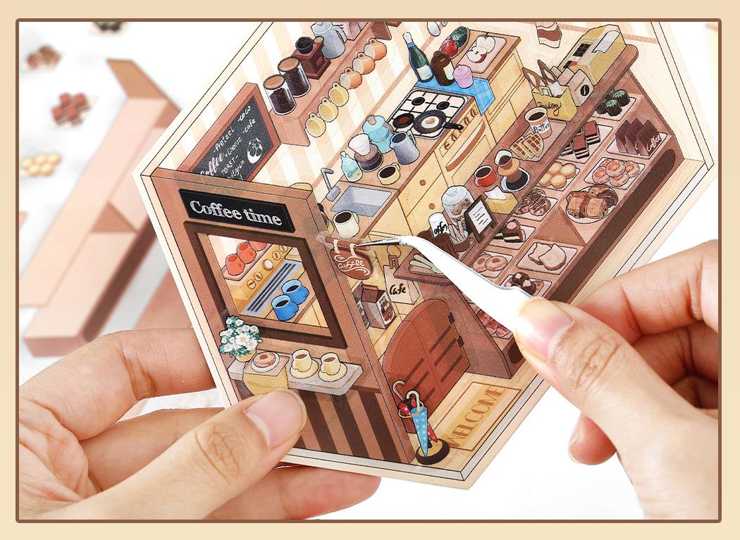 Corner Series: Sweet Sip Stay Shop DIY 3D Scene Stickers — 4 Lovely Miniature Shops