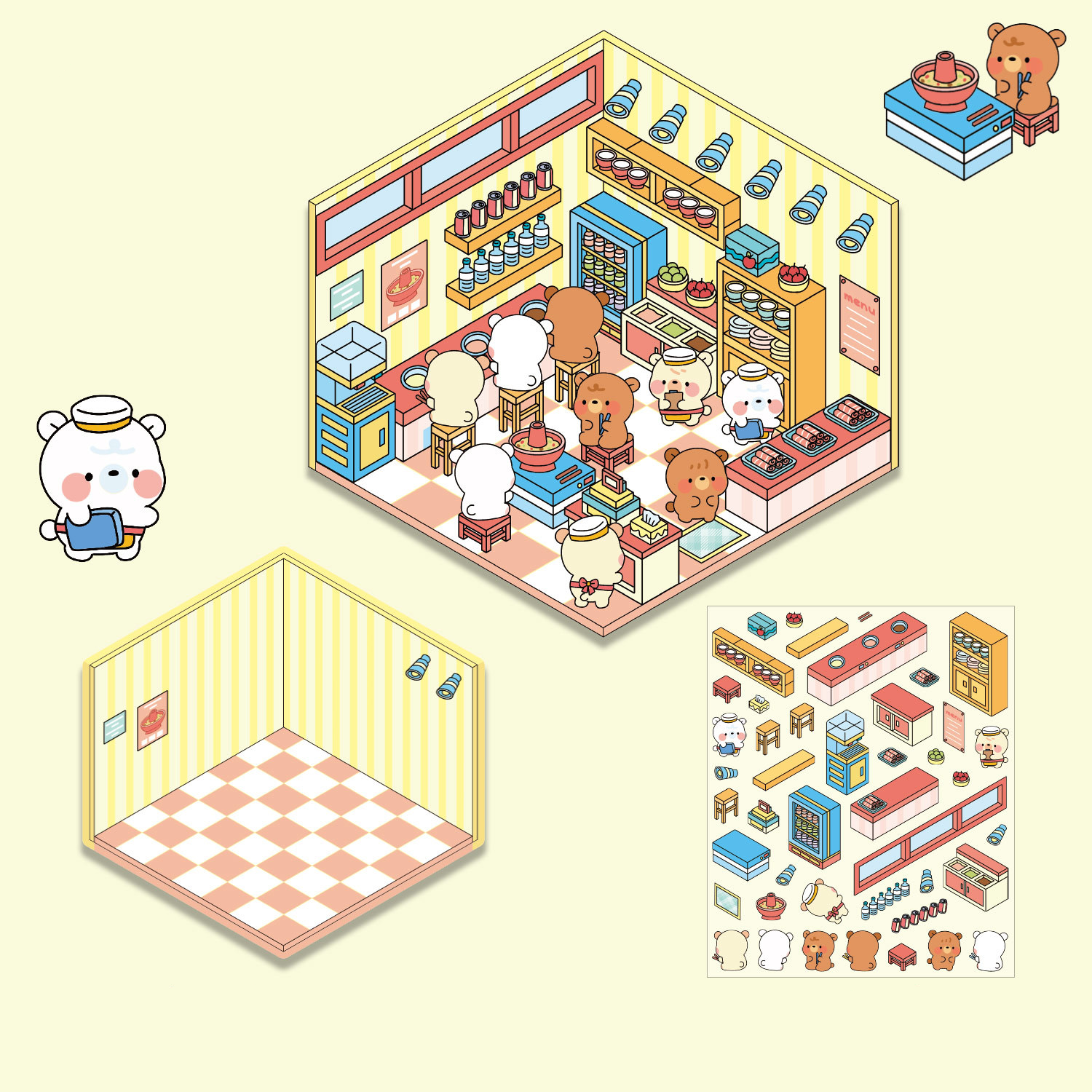 Shop Series DIY 3D Sticker Collection — 14 Cute Miniature Shops