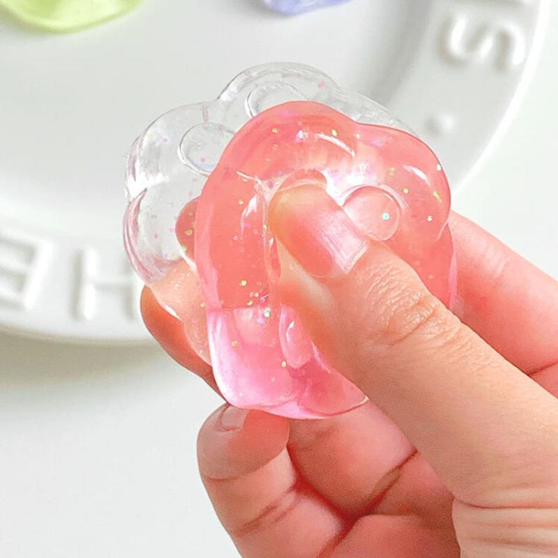 Transparent Glitter Cat Paw Mochi Squishy Toy (Four In One)