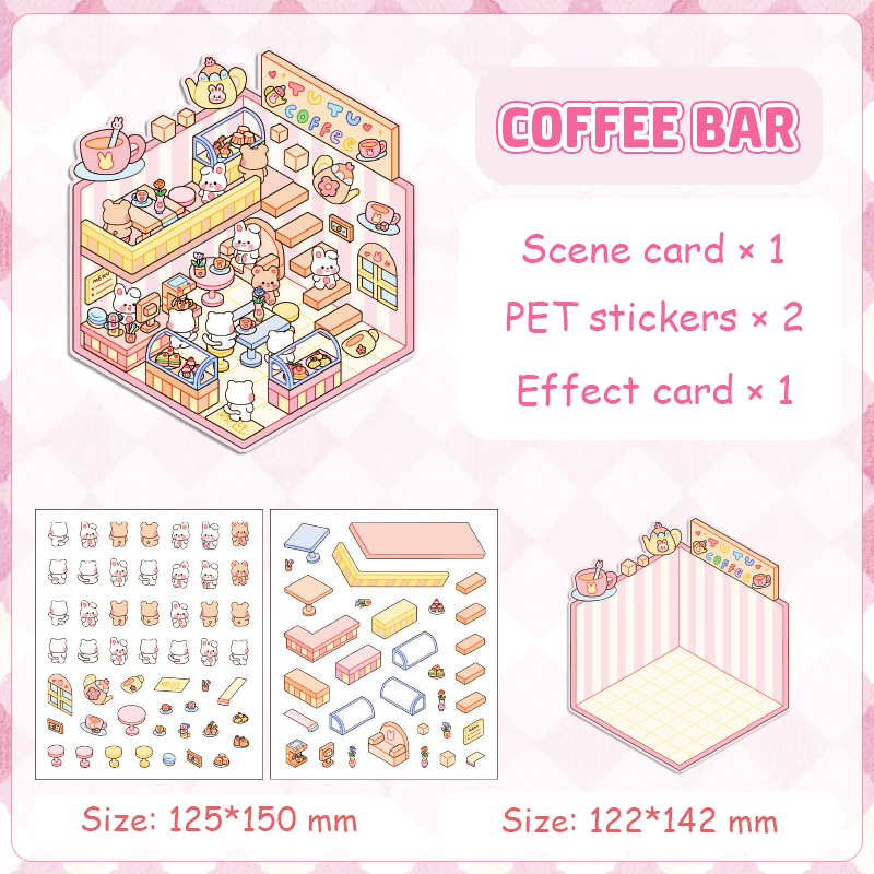 Popular Venues DIY 3D Sticker Collection — 8 Cute Miniature Scenes