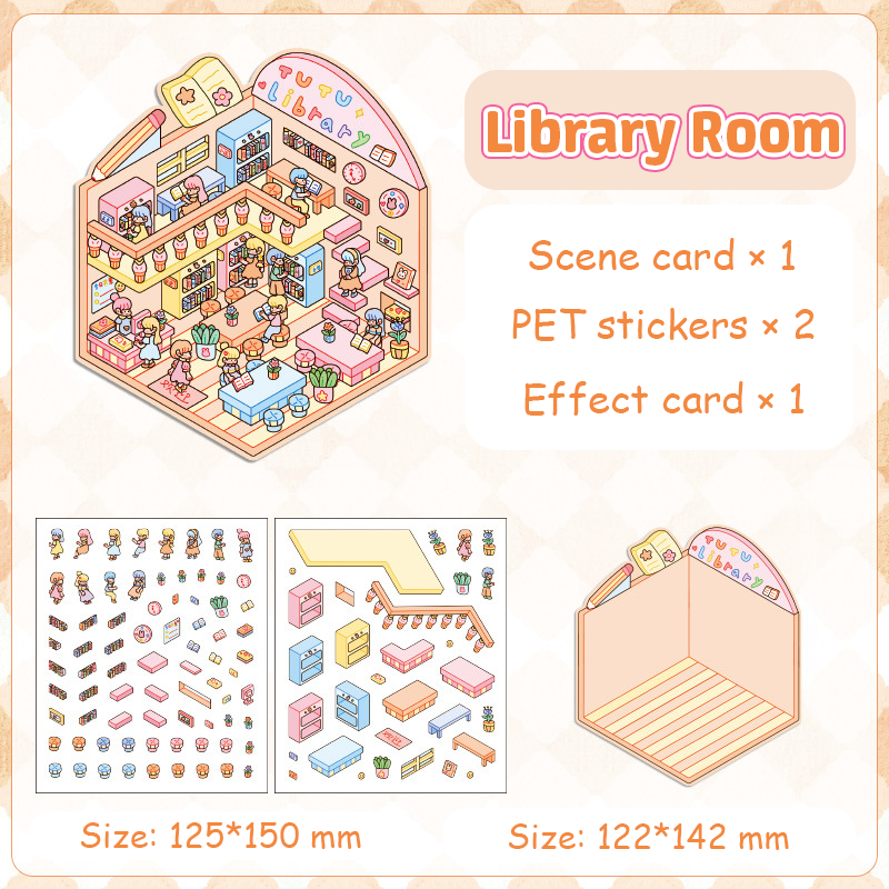 Popular Venues DIY 3D Sticker Collection — 8 Cute Miniature Scenes