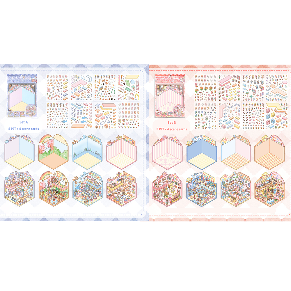 Popular Venues DIY 3D Sticker Collection — 8 Cute Miniature Scenes